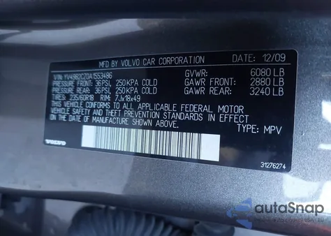 2010 Volvo Xc90 3.2 from USA, damaged, VIN YV4982CZ0A1553486